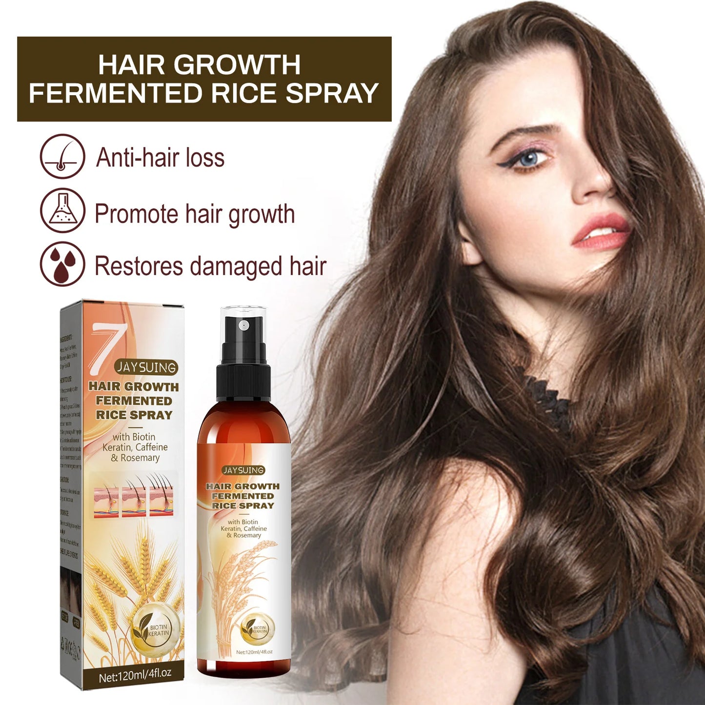 Fast Hair Growth Spray Fermented Rice Water Serum Prevent Thinning Dry Frizzy Repair Refreshing Anti Hair Loss Treatment Product
