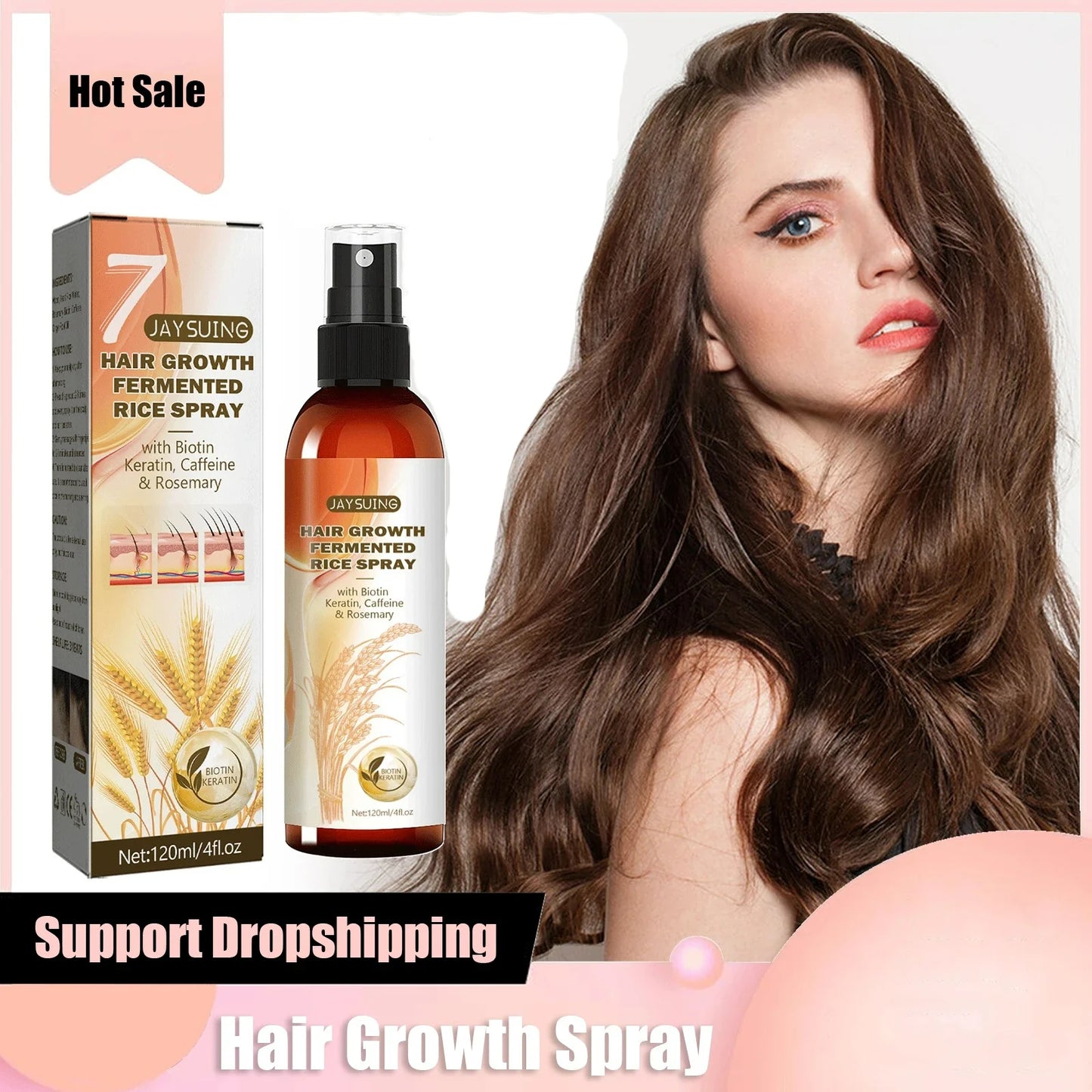 Fast Hair Growth Spray Fermented Rice Water Serum Prevent Thinning Dry Frizzy Repair Refreshing Anti Hair Loss Treatment Product