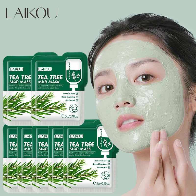 LAIKOU Tea Tree Mud Facial Mask Cream Deep Cleaning Oil-Control Moisturizing Blackhead Remover Acne Treatment Pore Cleanser Mud