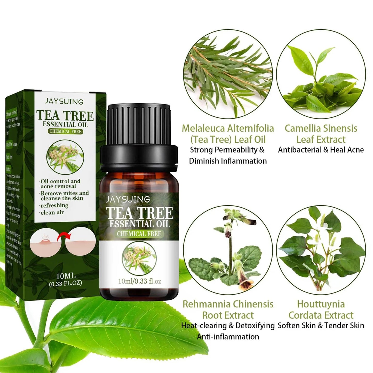10ml Tea Tree Essential Oil Compound Plant Hydrating Oil-control Remove Pore Anti-acne Moisturizing Brighten Face Skin Care