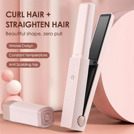 Cordless USB Hair Straightener Mini Ceramics Hair Curler